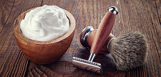 Shaving Cream Bowl With Grooming Tools. The Seaweed Bath Co.