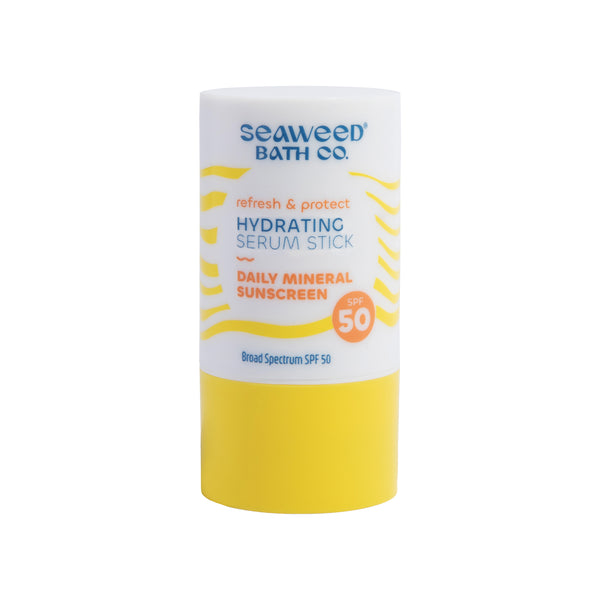Seaweed Bath Co. Refresh & Protect Hydrating Serum Stick SPF 50. Front of stick.