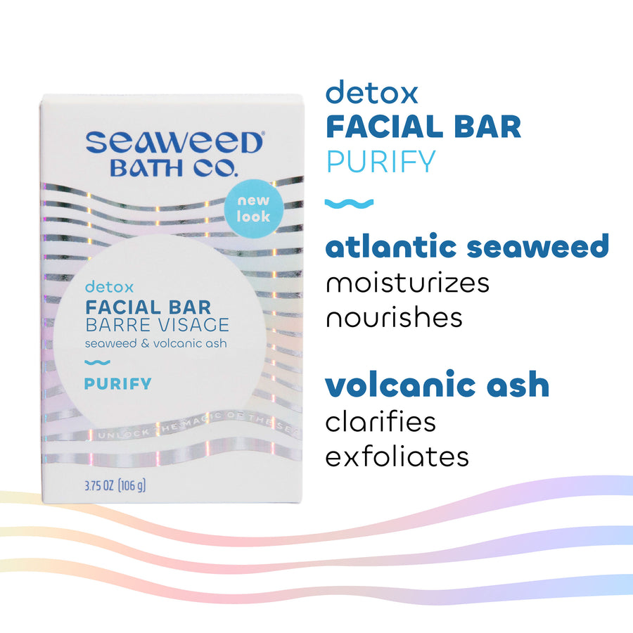 Unscented Detox Facial Bar with Key Ingredients Atlantic Seaweed and Volcanic Ash. Seaweed Bath Co.