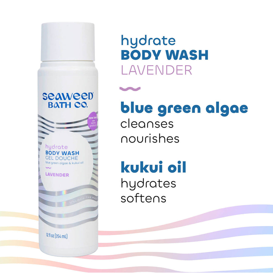 Key Ingredients in Seaweed Bath Co. Hydrate Body Wash in Lavender scent.