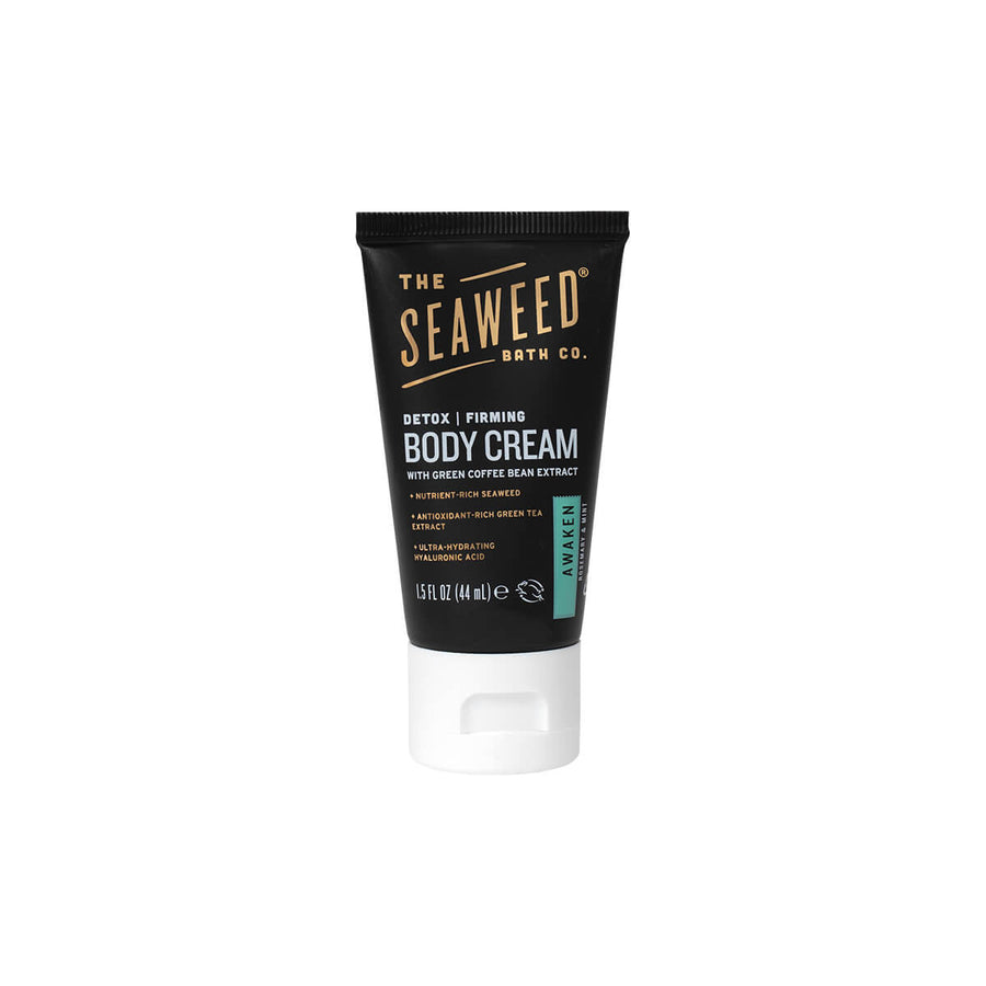 Detox, Exfoliating Body Cream in Awaken Scent Mini Tube With Green Coffee Bean Extract. The Seaweed Bath Co.