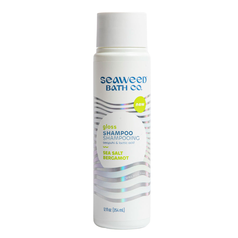 Gloss Shampoo in Sea Salt Bergamot scent, front of bottle. Seaweed Bath Co.