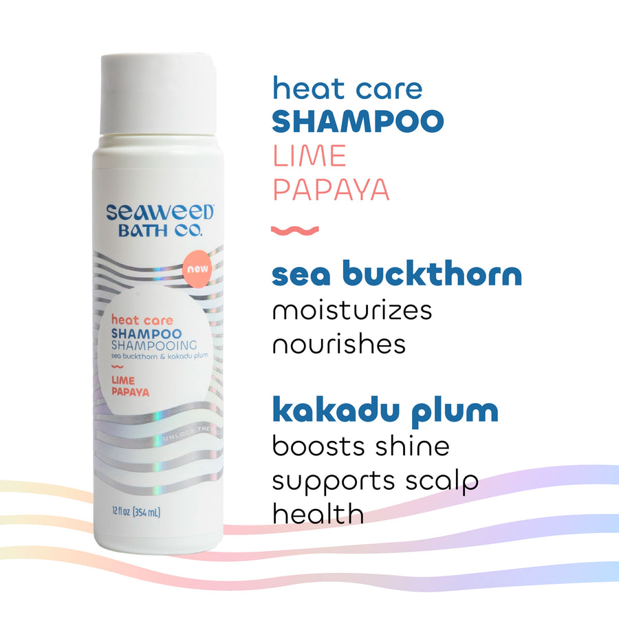 Heat Care Shampoo with key ingredients Sea Buckthorn and Kakadu Plum. Seaweed Bath Co.