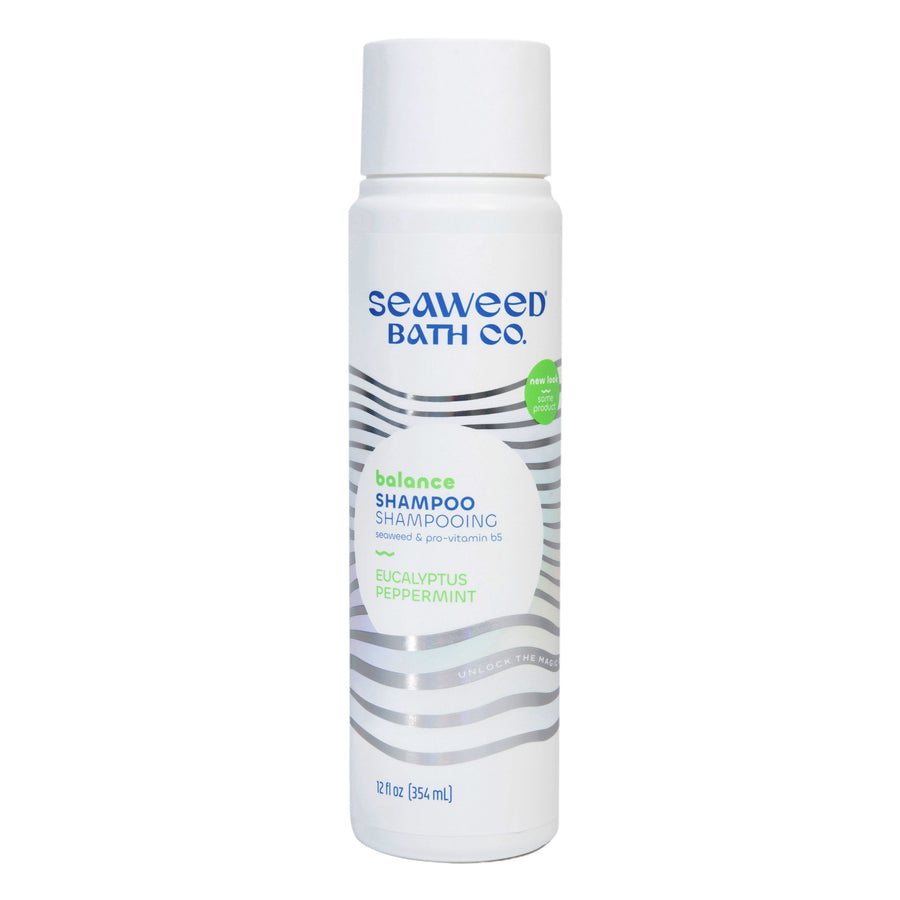 Balance Shampoo Bottle in Eucalyptus Peppermint Scent. Seaweed Bath Co.