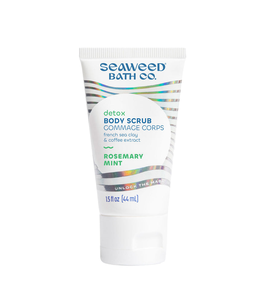 Detox Body Scrub 1.5 oz mini travel sized tube in Rosemary Mint scent. Seaweed Bath Co.