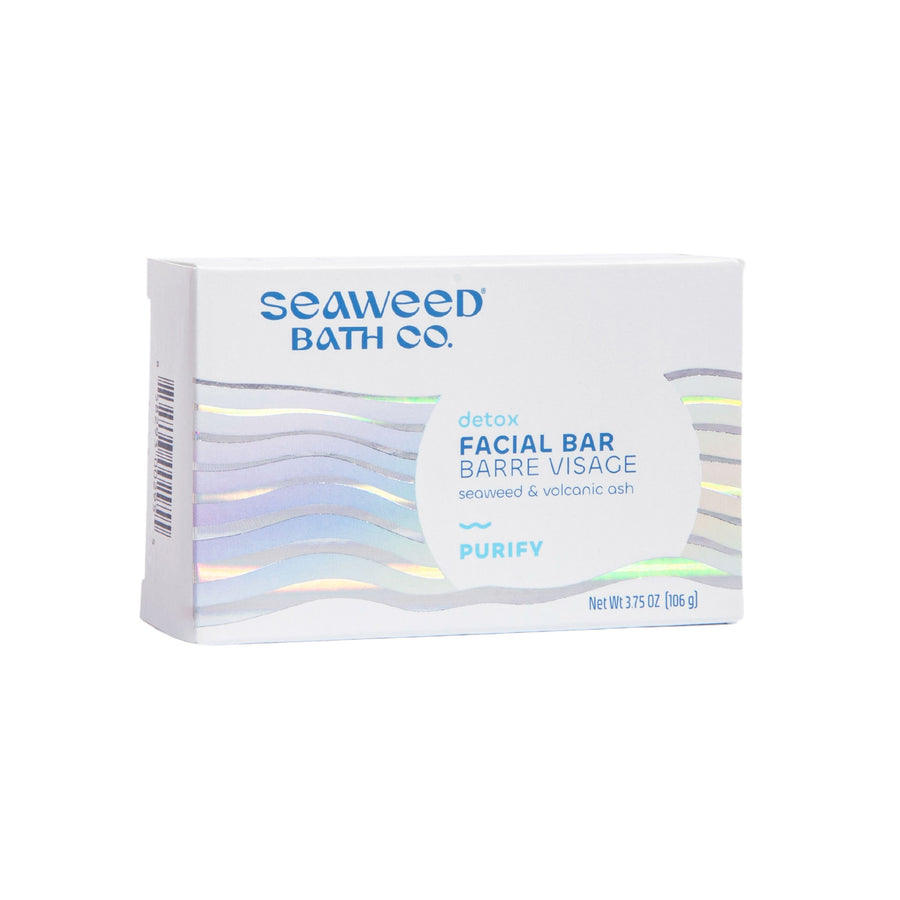 Detox Facial Bar - Unscented With Seaweed, Charcoal and Volcanic Ash Front of Box. Seaweed Bath Co.