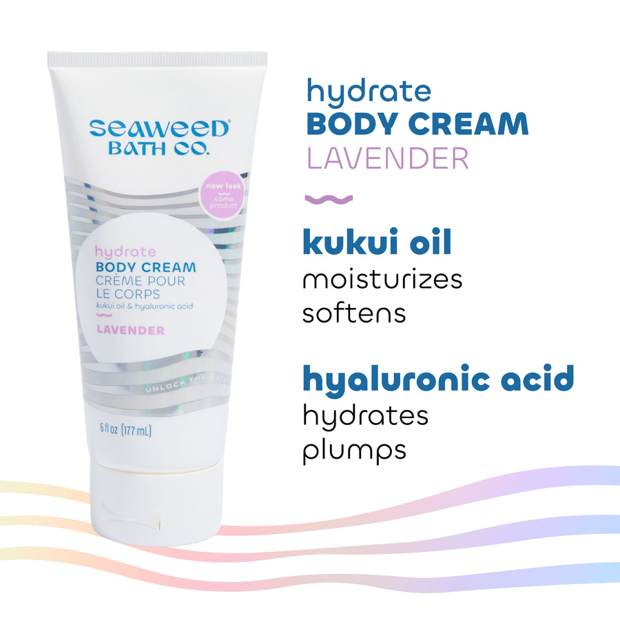 Seaweed Bath Co. Lavender Hydrate Body Cream With Key Ingredients Kukui Oil & Hyaluronic Acid.