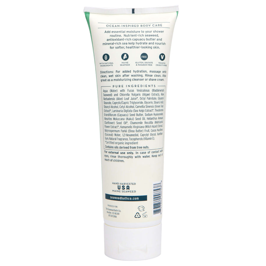 Seaweed Bath Co. Hydrating In-Shower Body Conditioner on white background - back of tube