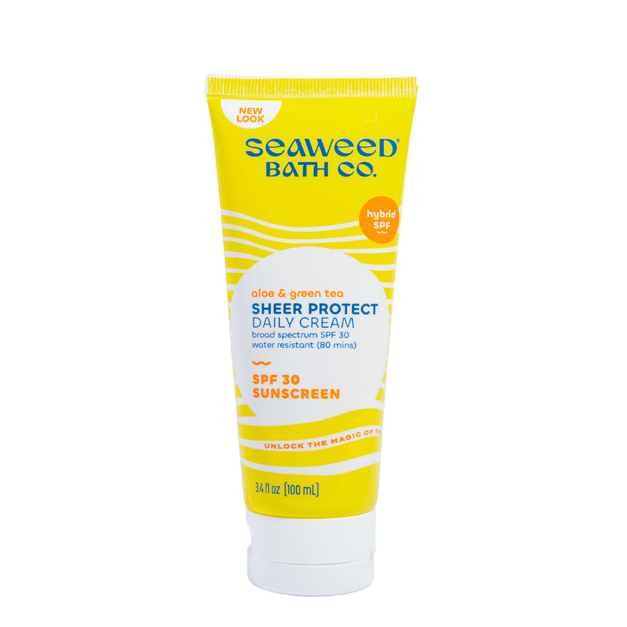 Seaweed Bath Co. Sheer Protect Daily Cream SPF 30 Sunscreen with Aloe & Green Tea. Front of tube.