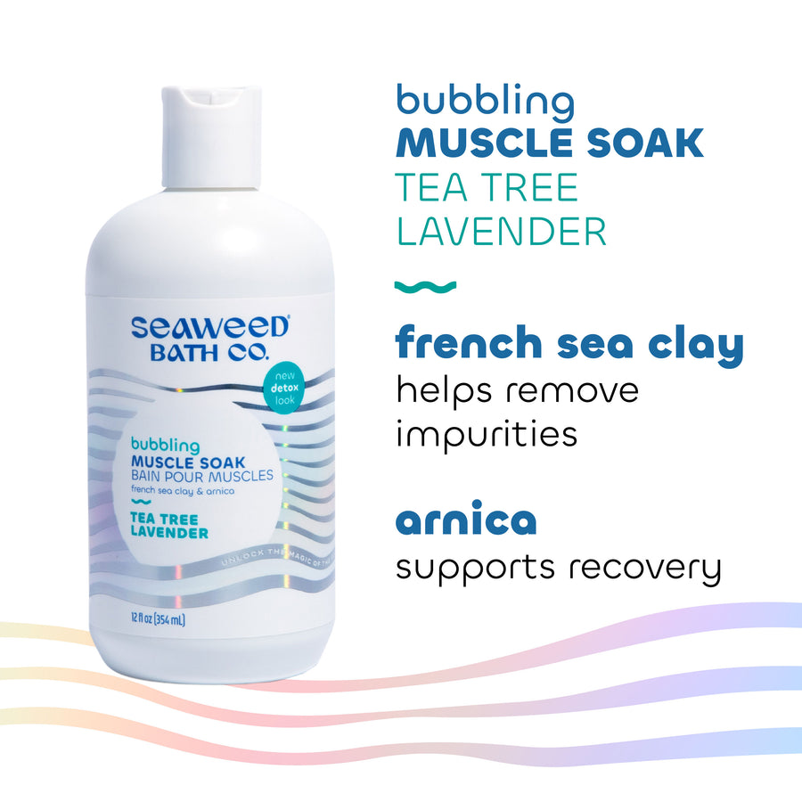 Bubbling Muscle Soak with key ingredients French Sea Clay and Arnica. Seaweed Bath Co.