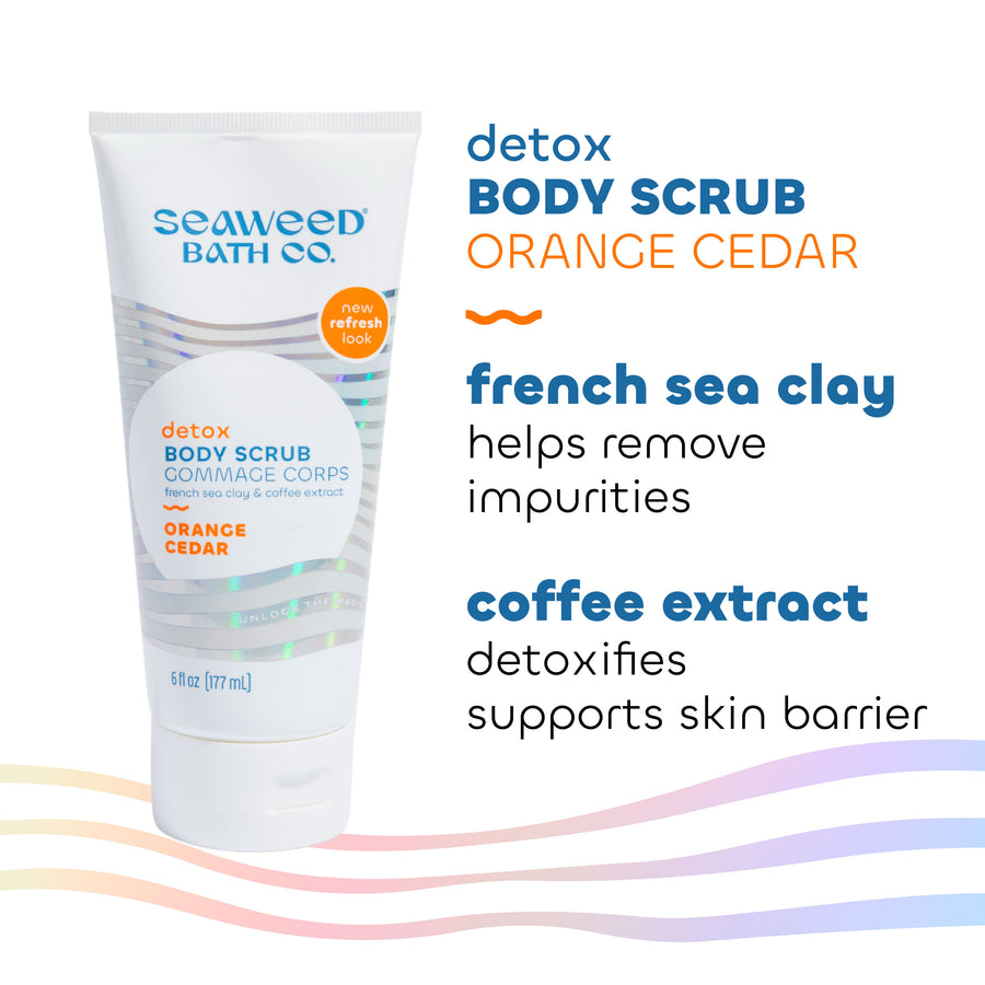 Orange Cedar Detox Body Scrub Key Ingredients French Sea Clay and Coffee Extract. Seaweed Bath Co.