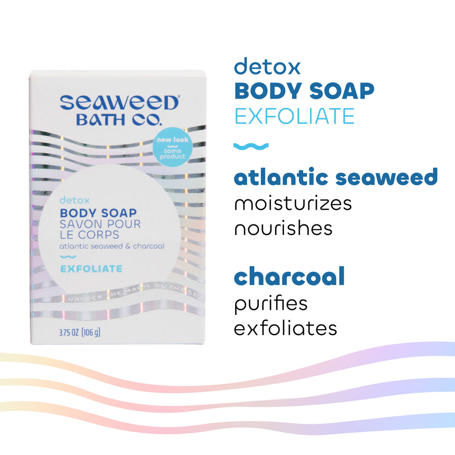 Detox Body Soap with key ingredients Atlantic Seaweed and Charcoal. Seaweed Bath Co.
