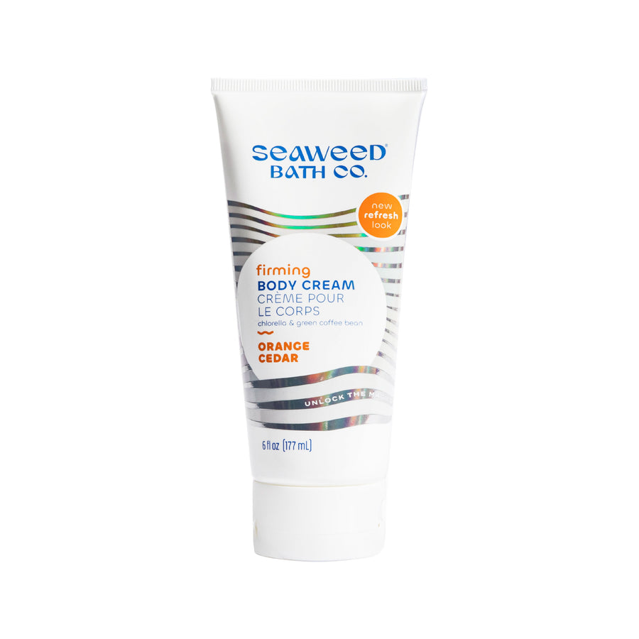 Firming Body Cream in Orange Cedar scent Front of Tube. Seaweed Bath Co.