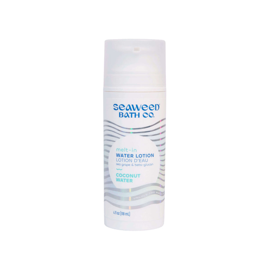 Seaweed Bath Co. Melt-In Water Lotion in Coconut Water scent. Front of bottle.