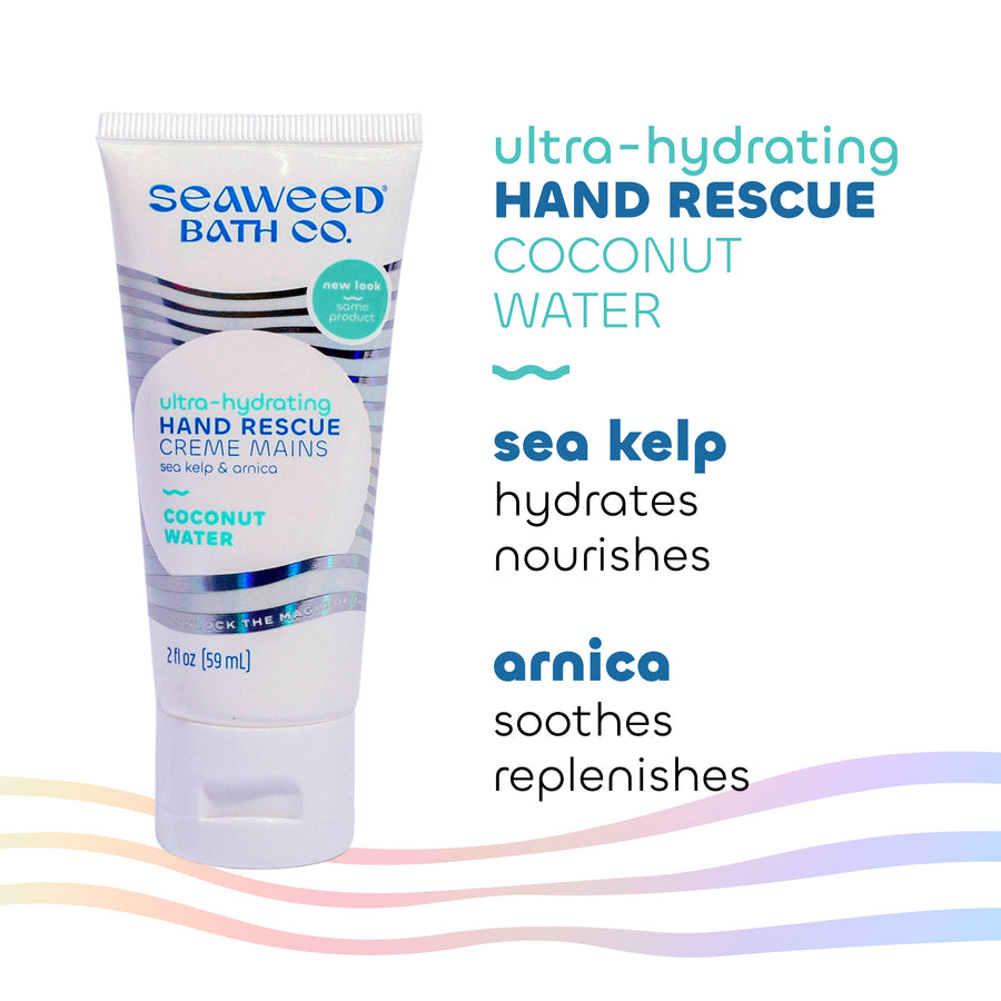 Ultra-Hydrating Hand Rescue in Coconut Water Scent Key Ingredients - Sea Kelp and Arnica. Seaweed Bath Co.